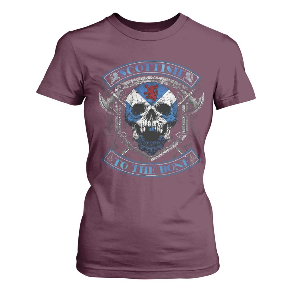 Funny Scottish Viking T Shirt For Women Scottish To The Bone Vintage Scottish Lion Rampant Flag Skull TS11 Maroon Print Your Wear