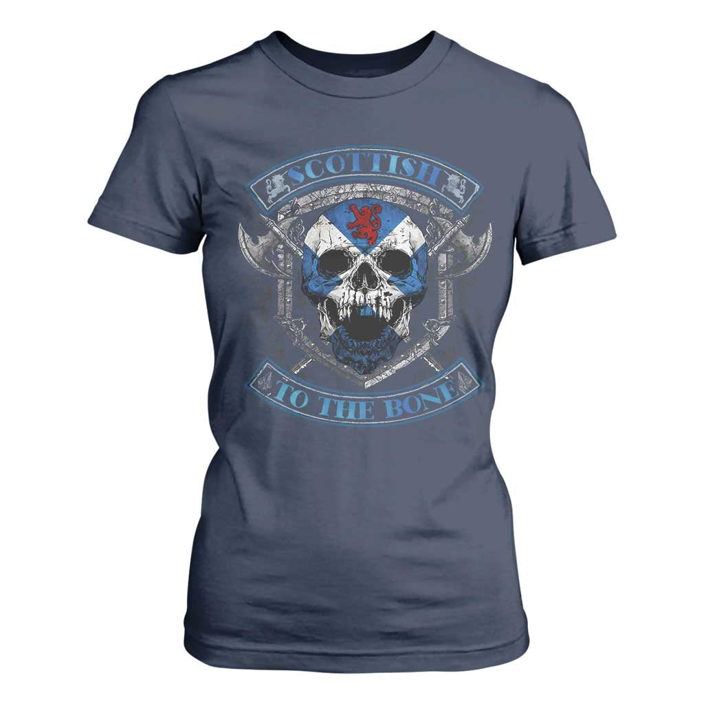 Funny Scottish Viking T Shirt For Women Scottish To The Bone Vintage Scottish Lion Rampant Flag Skull TS11 Navy Print Your Wear