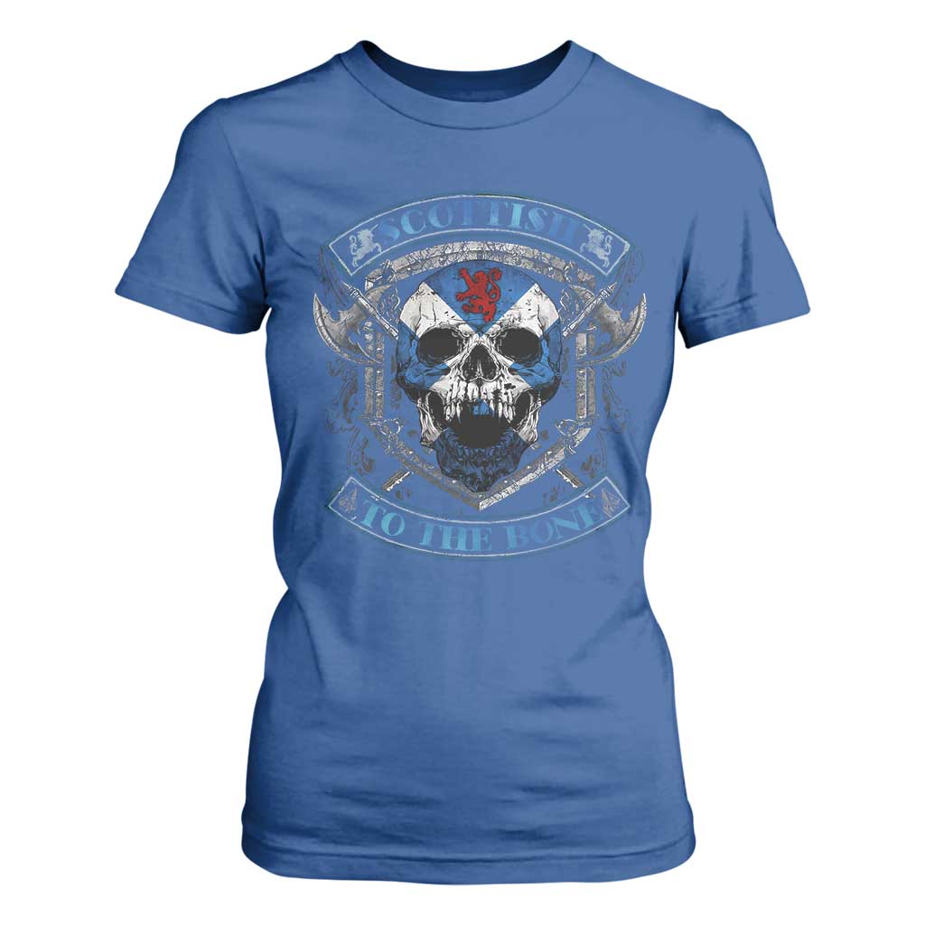 Funny Scottish Viking T Shirt For Women Scottish To The Bone Vintage Scottish Lion Rampant Flag Skull TS11 Royal Blue Print Your Wear