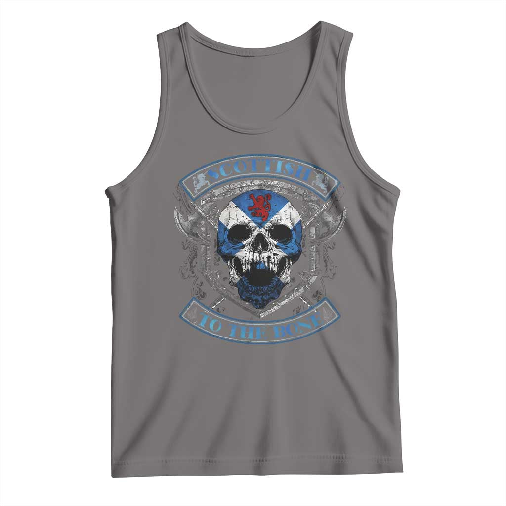 Funny Scottish Viking Tank Top Scottish To The Bone Vintage Scottish Lion Rampant Flag Skull TS11 Deep Heather Print Your Wear