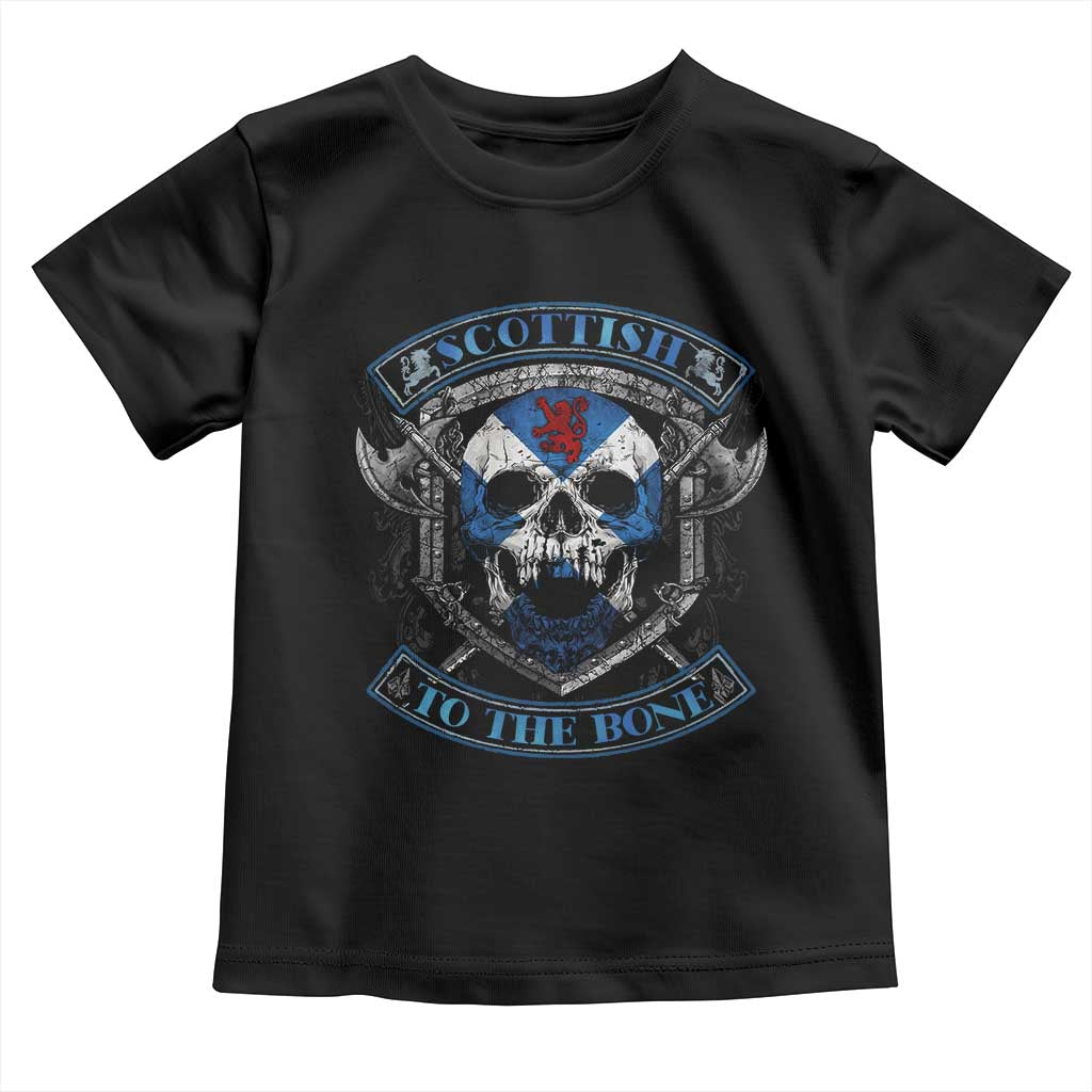 Funny Scottish Viking Toddler T Shirt Scottish To The Bone Vintage Scottish Lion Rampant Flag Skull TS11 Black Print Your Wear
