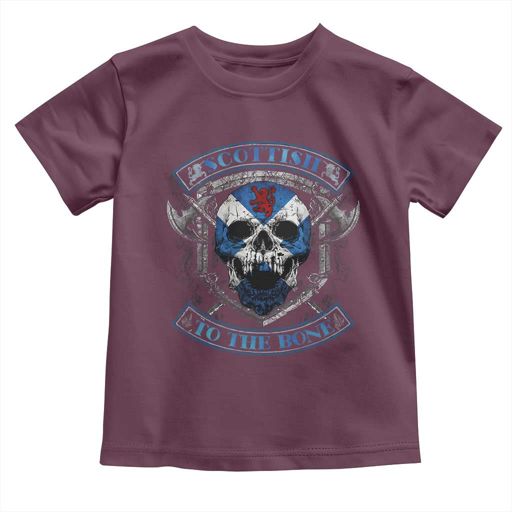 Funny Scottish Viking Toddler T Shirt Scottish To The Bone Vintage Scottish Lion Rampant Flag Skull TS11 Maroon Print Your Wear