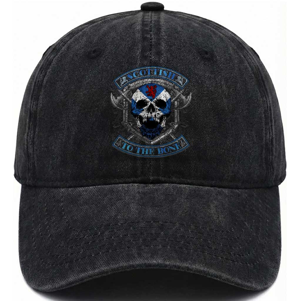 Funny Scottish Viking Washed Cotton Baseball Cap Scottish To The Bone Vintage Scottish Lion Rampant Flag Skull TS11 Print Your Wear