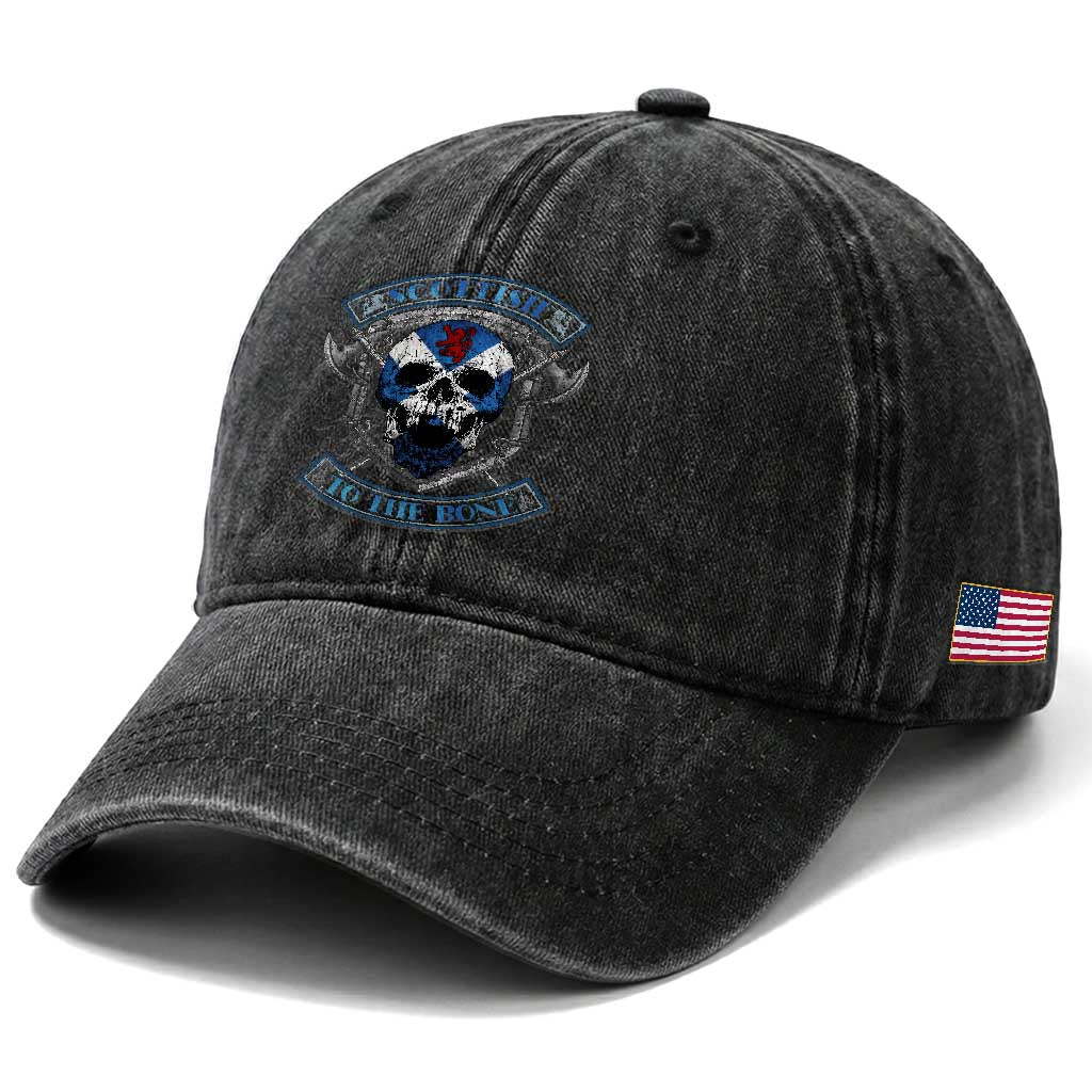 Funny Scottish Viking Washed Cotton Baseball Cap Scottish To The Bone Vintage Scottish Lion Rampant Flag Skull TS11 Print Your Wear