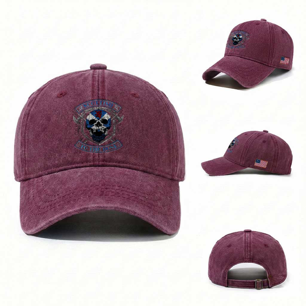 Funny Scottish Viking Washed Cotton Baseball Cap Scottish To The Bone Vintage Scottish Lion Rampant Flag Skull TS11 Washed Cap Universal Fit Burgundy Print Your Wear