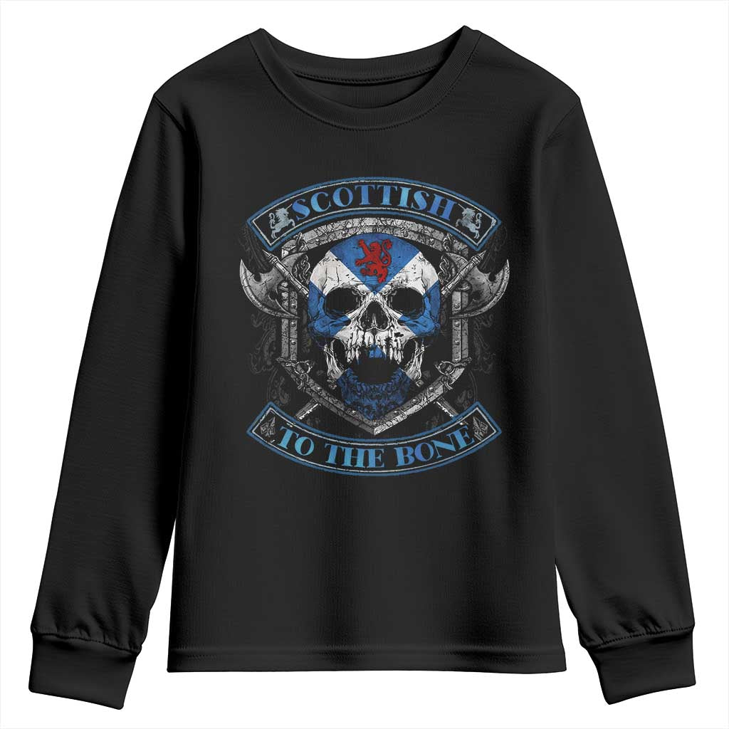 Funny Scottish Viking Youth Sweatshirt Scottish To The Bone Vintage Scottish Lion Rampant Flag Skull TS11 Black Print Your Wear