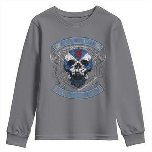 Funny Scottish Viking Youth Sweatshirt Scottish To The Bone Vintage Scottish Lion Rampant Flag Skull TS11 Charcoal Print Your Wear