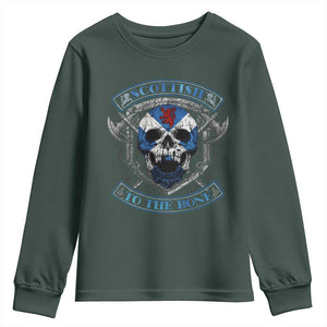 Funny Scottish Viking Youth Sweatshirt Scottish To The Bone Vintage Scottish Lion Rampant Flag Skull TS11 Dark Forest Green Print Your Wear