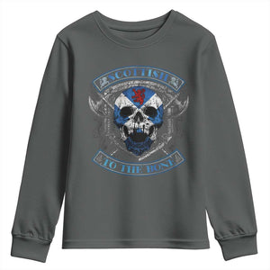 Funny Scottish Viking Youth Sweatshirt Scottish To The Bone Vintage Scottish Lion Rampant Flag Skull TS11 Dark Heather Print Your Wear
