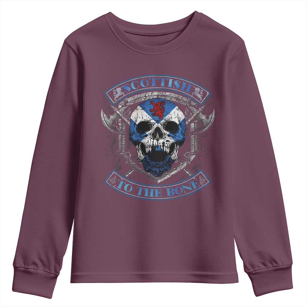 Funny Scottish Viking Youth Sweatshirt Scottish To The Bone Vintage Scottish Lion Rampant Flag Skull TS11 Maroon Print Your Wear