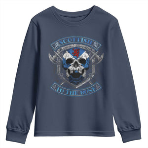 Funny Scottish Viking Youth Sweatshirt Scottish To The Bone Vintage Scottish Lion Rampant Flag Skull TS11 Navy Print Your Wear
