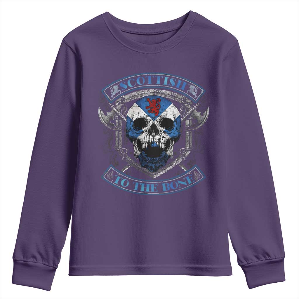 Funny Scottish Viking Youth Sweatshirt Scottish To The Bone Vintage Scottish Lion Rampant Flag Skull TS11 Purple Print Your Wear