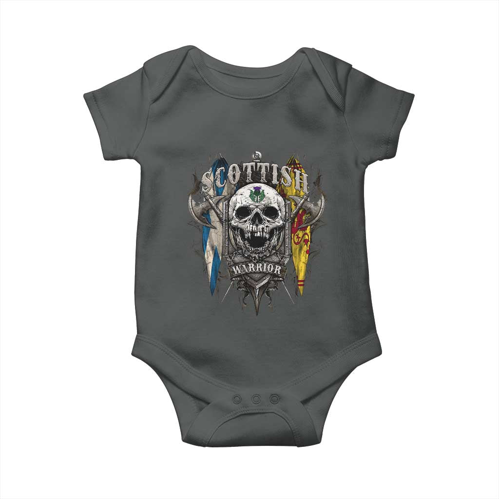 Scottish Warrior Baby Onesie Vintage Skull Celtic Cross Scottish Lion Rampant Flag TS11 Dark Heather Print Your Wear