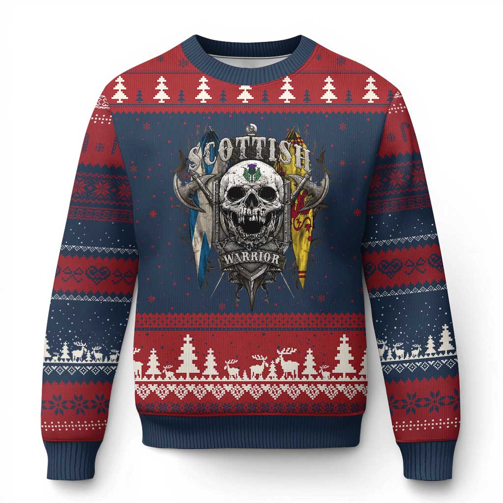 Scottish Warrior Ugly Christmas Sweater Vintage Skull Celtic Cross Scottish Lion Rampant Flag TS11 Navy Red Print Your Wear