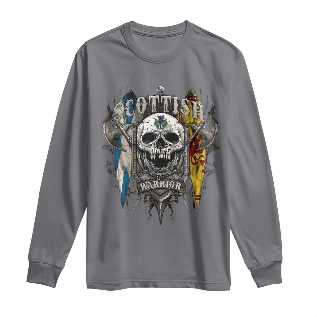 Scottish Warrior Long Sleeve Shirt Vintage Skull Celtic Cross Scottish Lion Rampant Flag TS11 Charcoal Print Your Wear