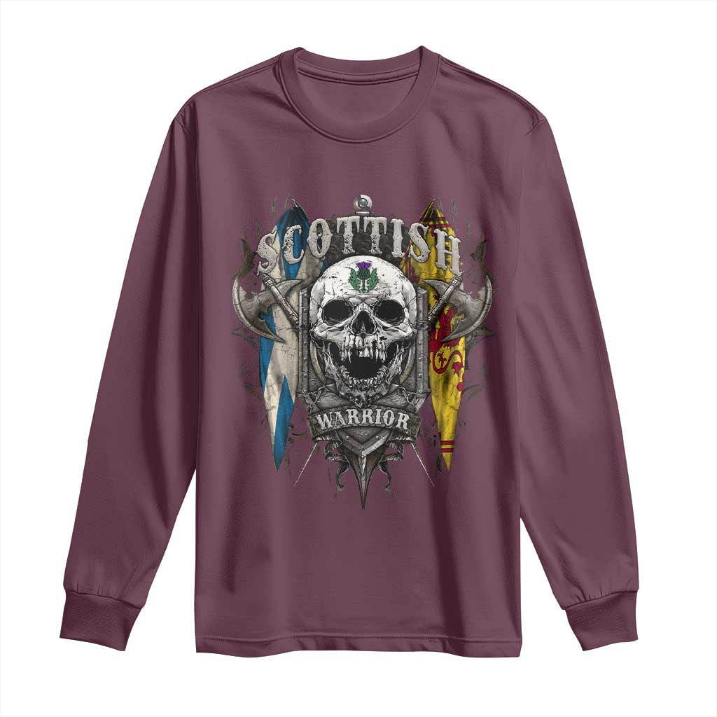 Scottish Warrior Long Sleeve Shirt Vintage Skull Celtic Cross Scottish Lion Rampant Flag TS11 Maroon Print Your Wear