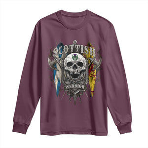 Scottish Warrior Long Sleeve Shirt Vintage Skull Celtic Cross Scottish Lion Rampant Flag TS11 Maroon Print Your Wear