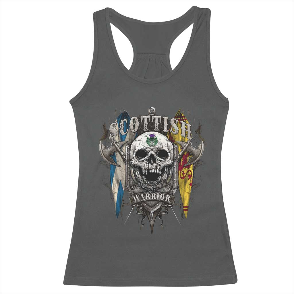 Scottish Warrior Racerback Tank Top Vintage Skull Celtic Cross Scottish Lion Rampant Flag TS11 Dark Heather Print Your Wear
