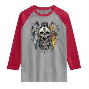Scottish Warrior Raglan Shirt Vintage Skull Celtic Cross Scottish Lion Rampant Flag TS11 Sport Gray Red Print Your Wear