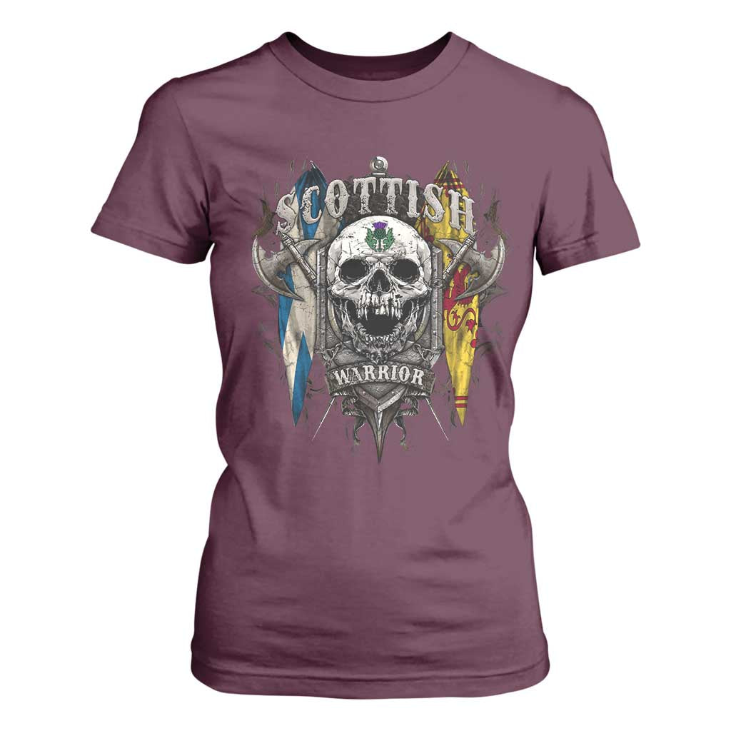 Scottish Warrior T Shirt For Women Vintage Skull Celtic Cross Scottish Lion Rampant Flag TS11 Maroon Print Your Wear