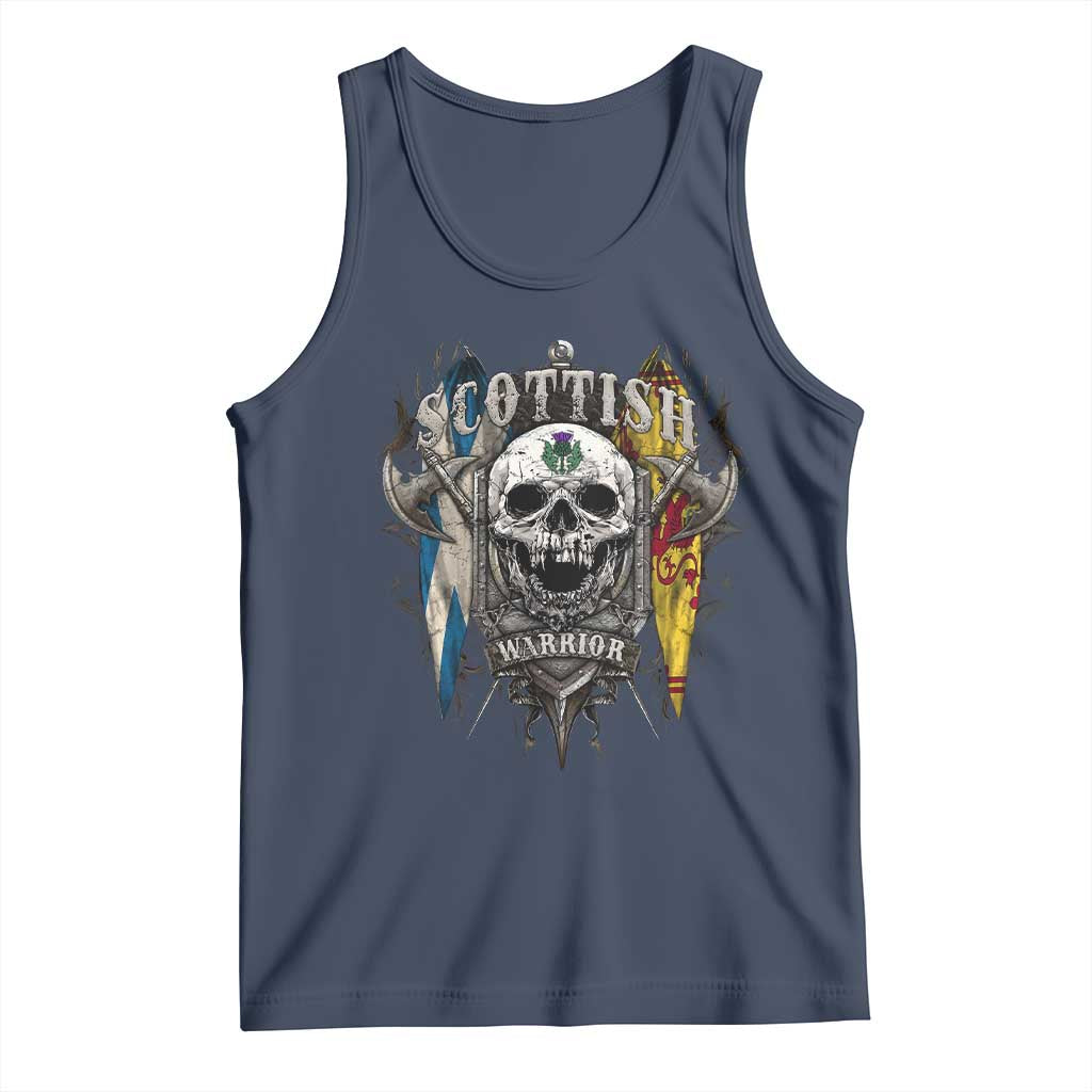 Scottish Warrior Tank Top Vintage Skull Celtic Cross Scottish Lion Rampant Flag TS11 Navy Print Your Wear