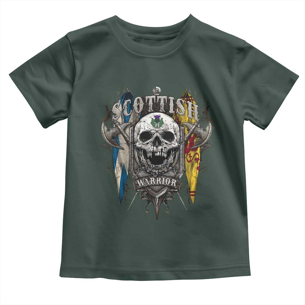 Scottish Warrior Toddler T Shirt Vintage Skull Celtic Cross Scottish Lion Rampant Flag TS11 Dark Forest Green Print Your Wear