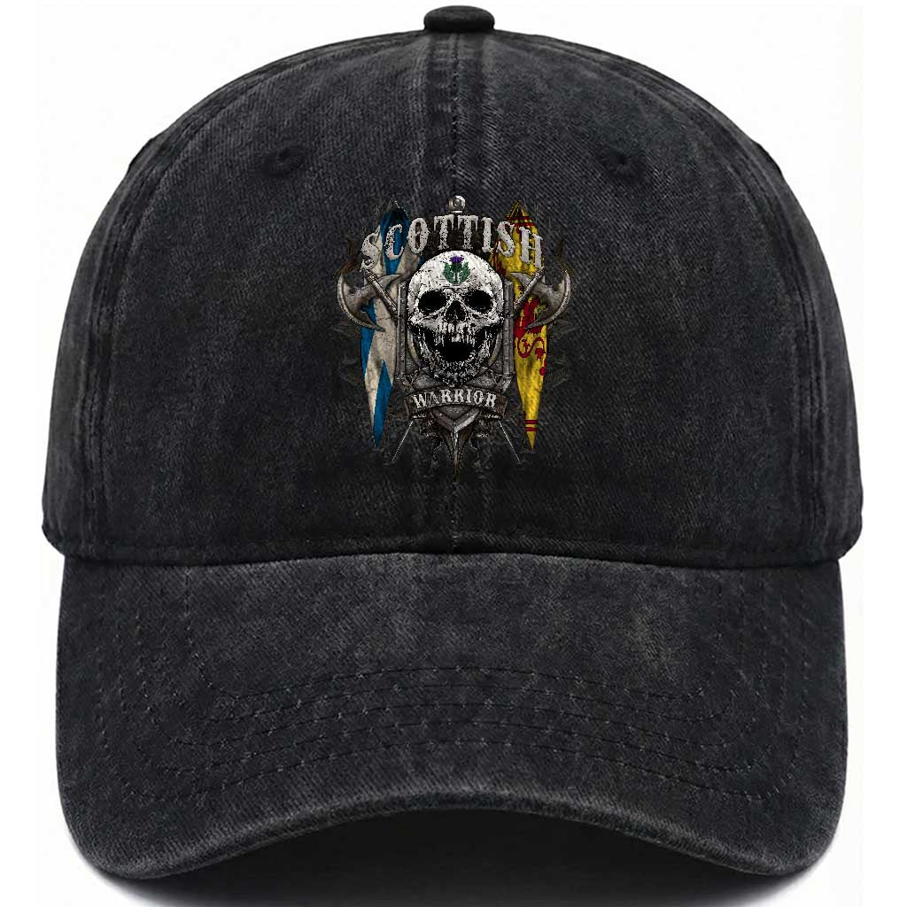 Scottish Warrior Washed Cotton Baseball Cap Vintage Skull Celtic Cross Scottish Lion Rampant Flag TS11 Print Your Wear