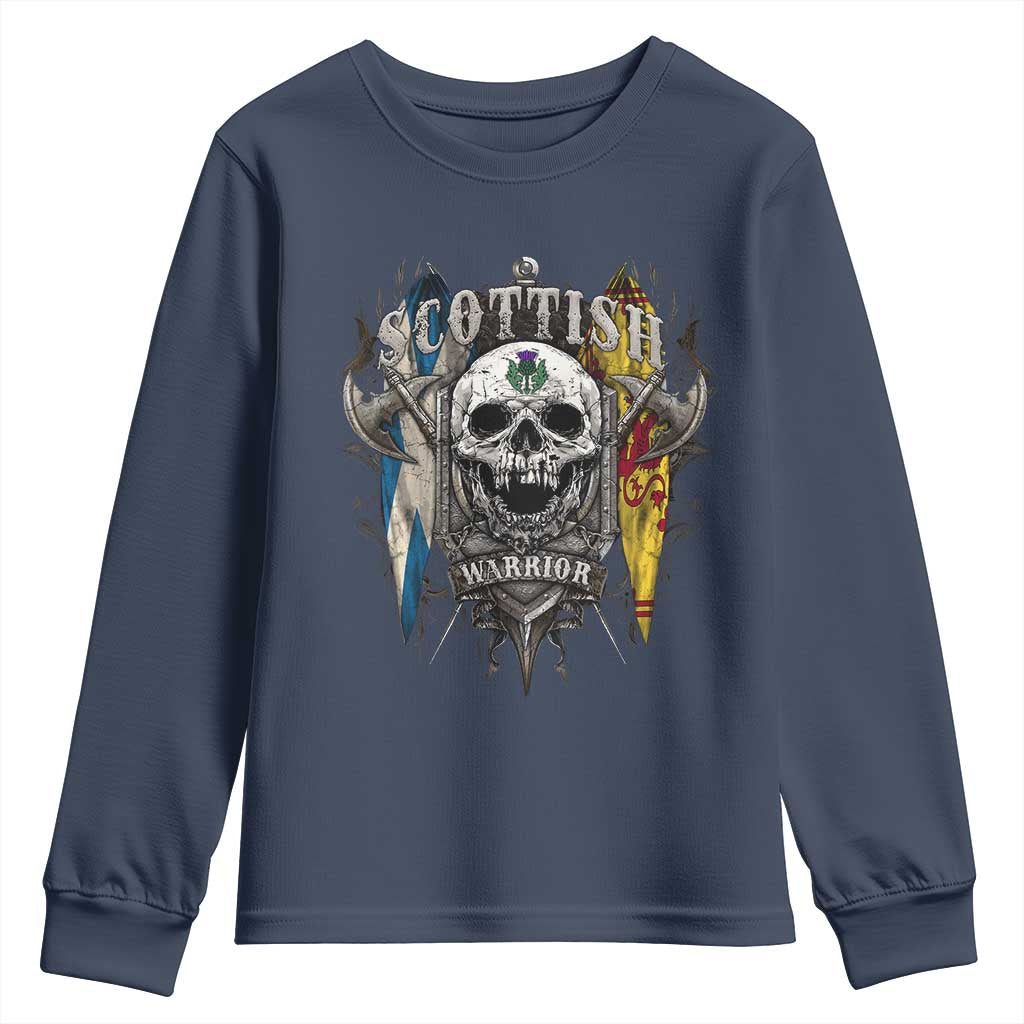 Scottish Warrior Youth Sweatshirt Vintage Skull Celtic Cross Scottish Lion Rampant Flag TS11 Navy Print Your Wear