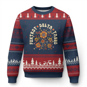 Funny Foxtrot Delta Tango Ugly Christmas Sweater Vintage Floral Retro Groovy TS11 Navy Red Print Your Wear