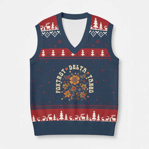 Funny Foxtrot Delta Tango V-Neck Knit Sweater Vest Vintage Floral Retro Groovy TS11 Navy Red Print Your Wear