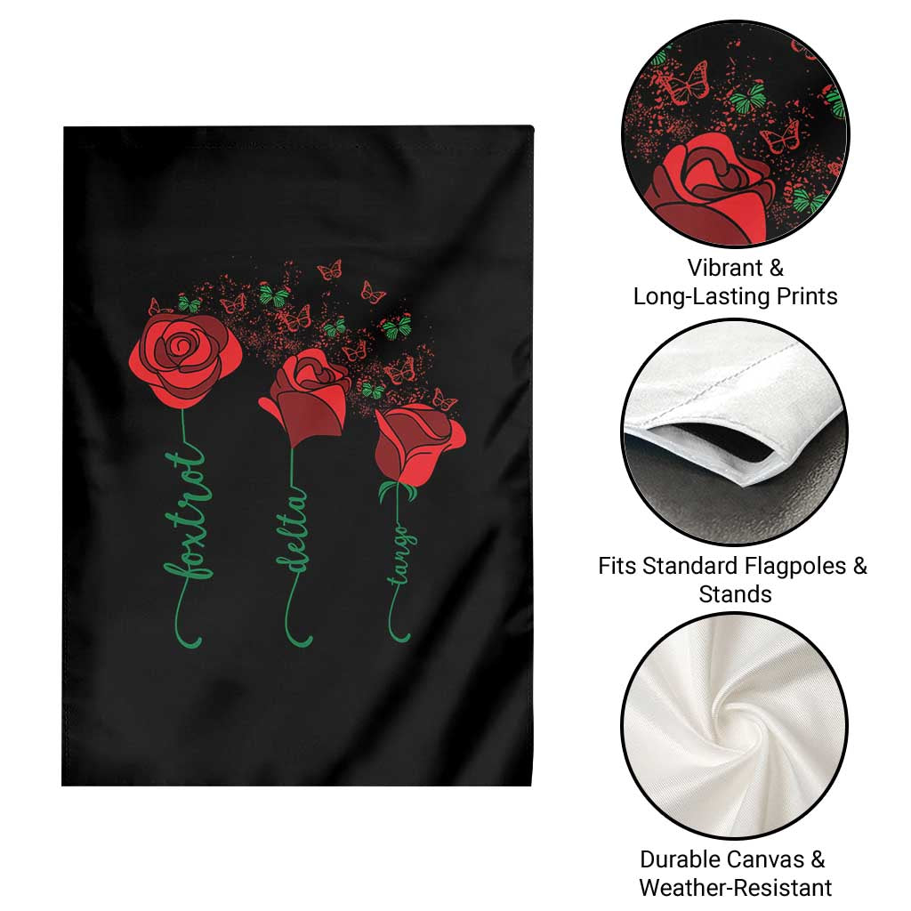 Funny Foxtrot Delta Tango Garden Flag Vintage Rose Flowers Butterfly TS11 Print Your Wear
