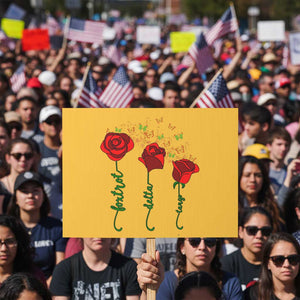 Funny Foxtrot Delta Tango Protest Sign Vintage Rose Flowers Butterfly TS11 Horizontal 18" × 24" Yellow Print Your Wear