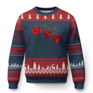 Funny Foxtrot Delta Tango Ugly Christmas Sweater Vintage Rose Flowers Butterfly TS11 Navy Red Print Your Wear