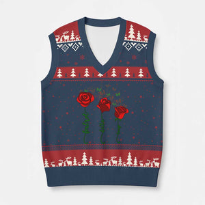 Funny Foxtrot Delta Tango V-Neck Knit Sweater Vest Vintage Rose Flowers Butterfly TS11 Navy Red Print Your Wear