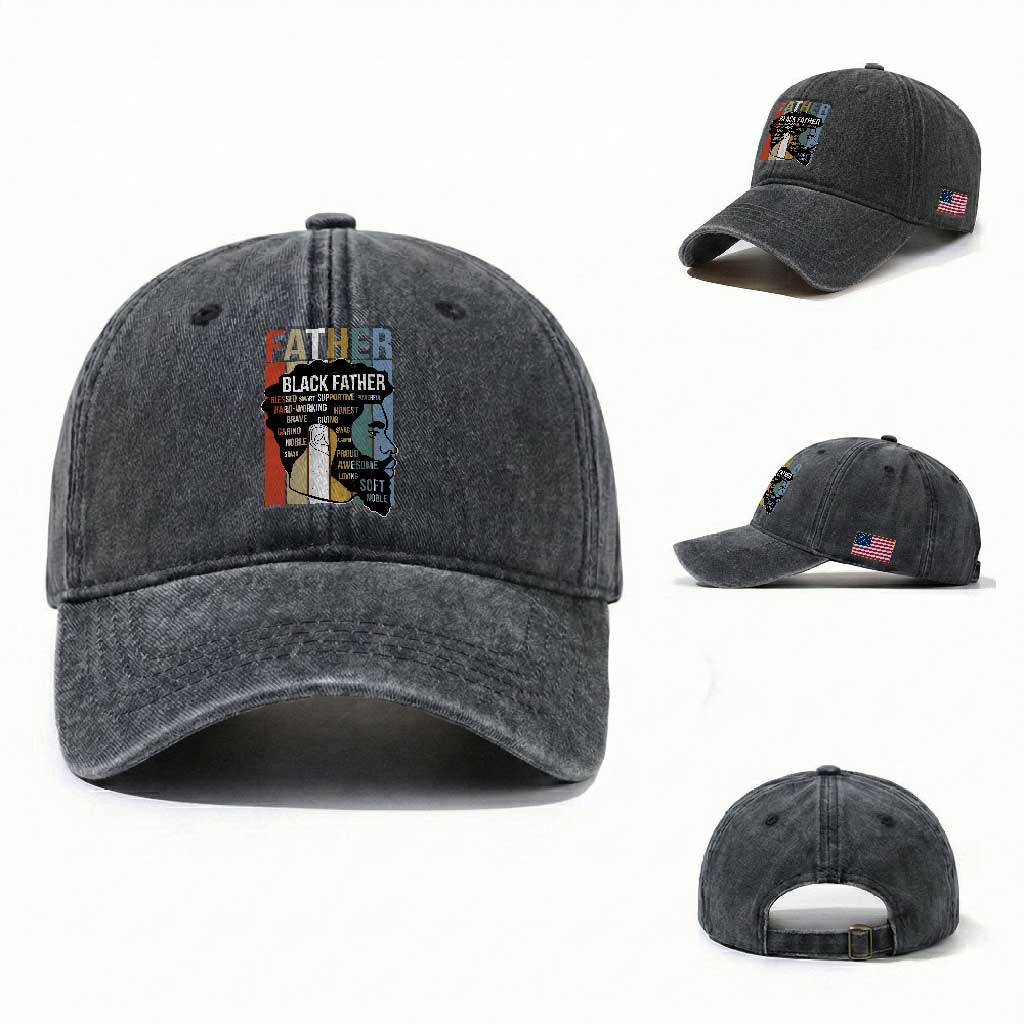 African American Black Father Washed Cotton Baseball Cap Fathers Day Juneteenth TS11 Washed Cap Universal Fit Dark Gray Print Your Wear