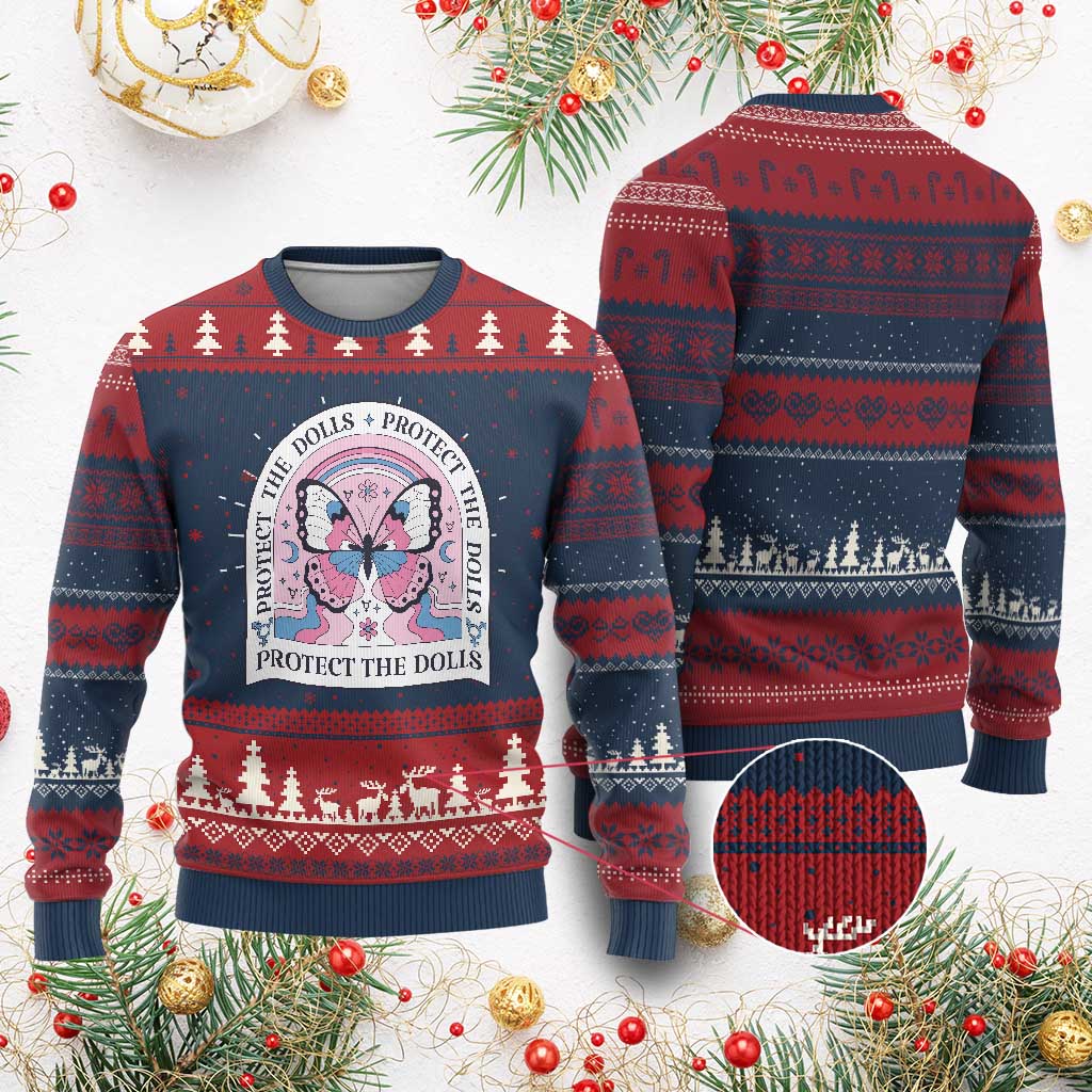 Protect The Dolls Knit Sweatshirt Trans Women Pride Month Butterfly TS11 Burgundy Print Your Wear