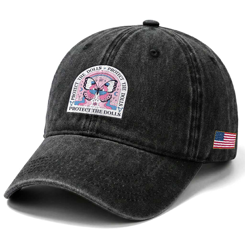 Protect The Dolls Washed Cotton Baseball Cap Trans Women Pride Month Butterfly TS11 Print Your Wear