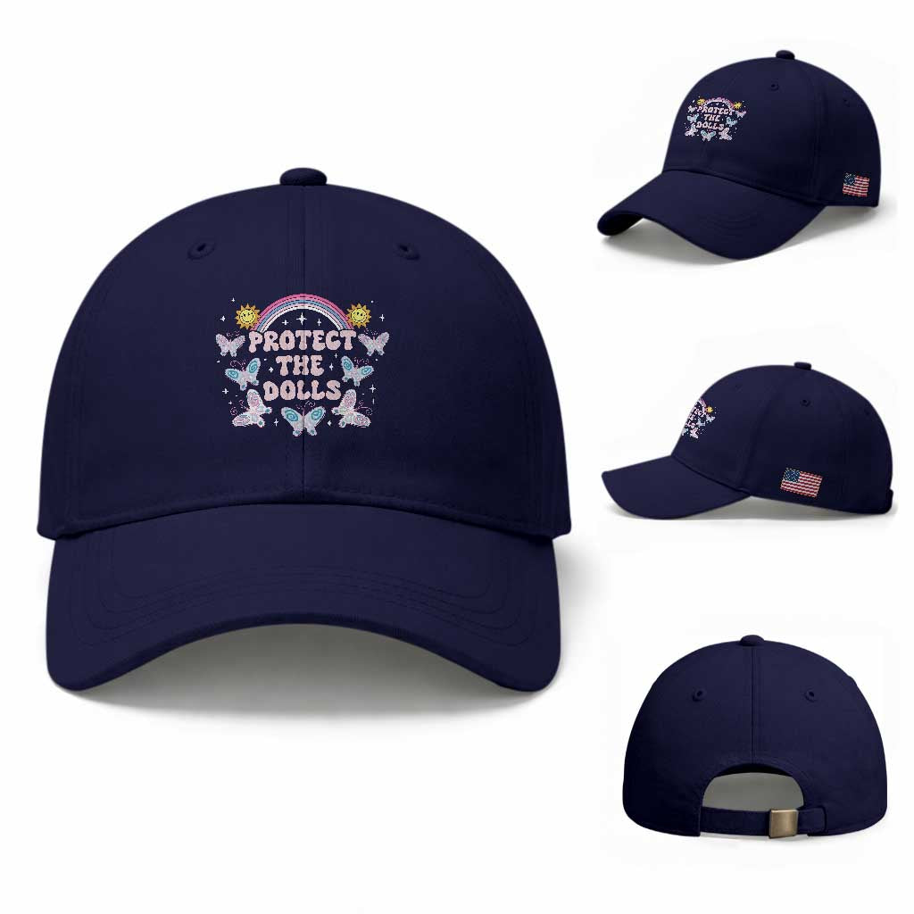 Protect The Dolls Baseball Cap Trans Women Pride Month Retro Groove Butterfly TS11 Baseball Cap Universal Fit Dark Blue Print Your Wear
