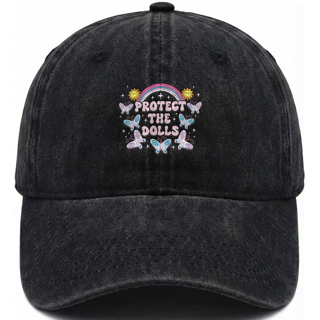 Protect The Dolls Washed Cotton Baseball Cap Trans Women Pride Month Retro Groove Butterfly TS11 Print Your Wear
