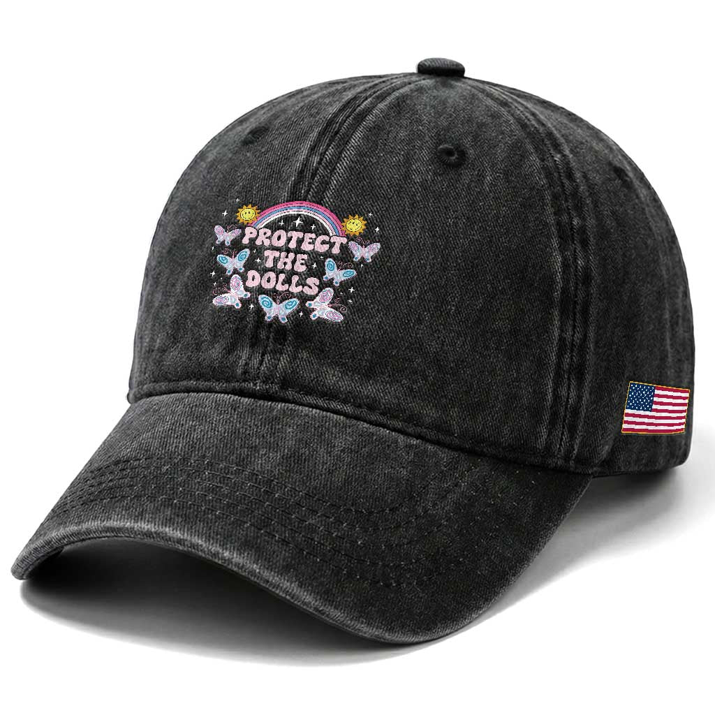 Protect The Dolls Washed Cotton Baseball Cap Trans Women Pride Month Retro Groove Butterfly TS11 Print Your Wear