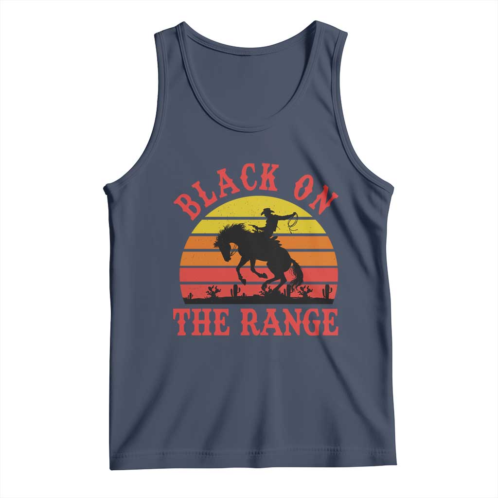 African American Black Cowboy Tank Top Black On The Range Rodeo TS11 Navy Print Your Wear