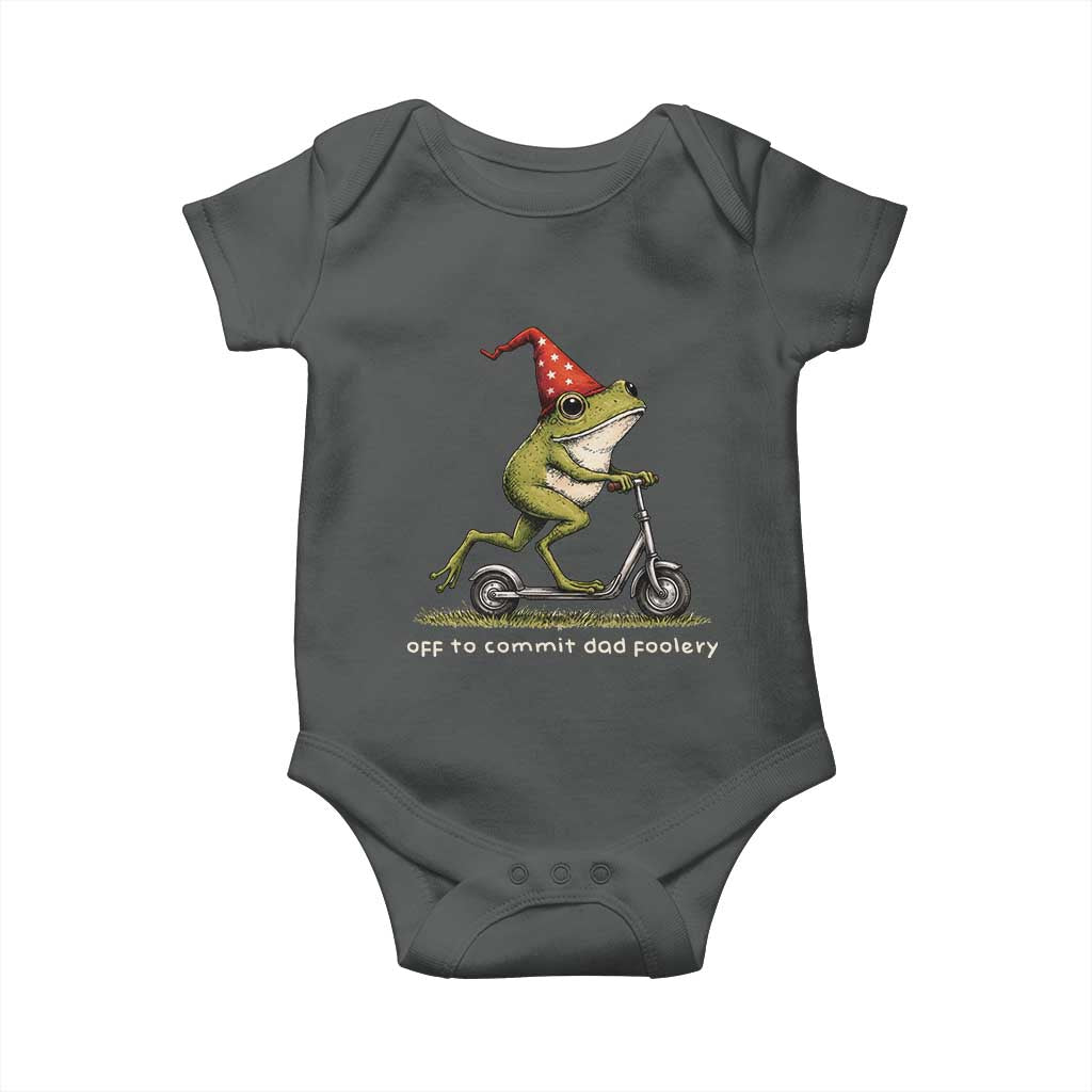 Off To Commit Dad Foolery Baby Onesie Funny Daddy Frog Scooter Fathers Day TS11 Dark Heather Print Your Wear