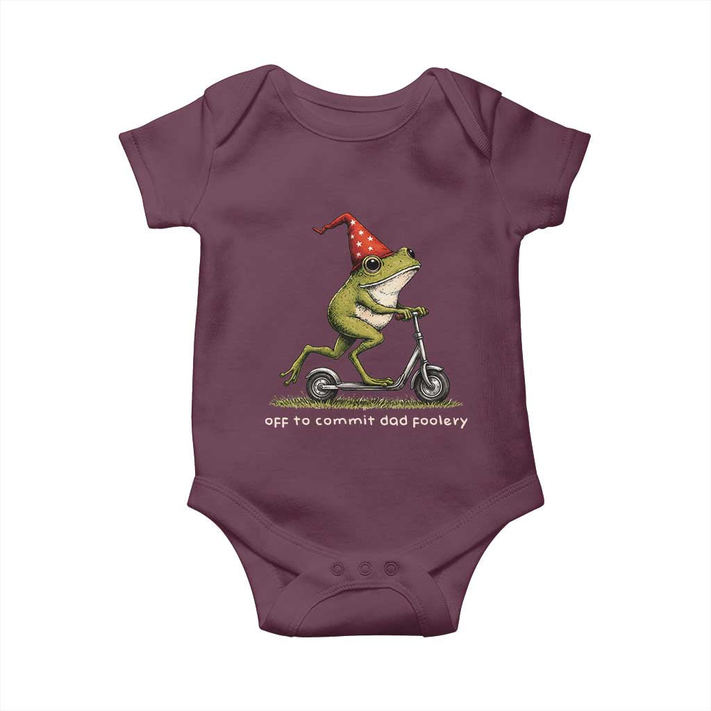 Off To Commit Dad Foolery Baby Onesie Funny Daddy Frog Scooter Fathers Day TS11 Maroon Print Your Wear