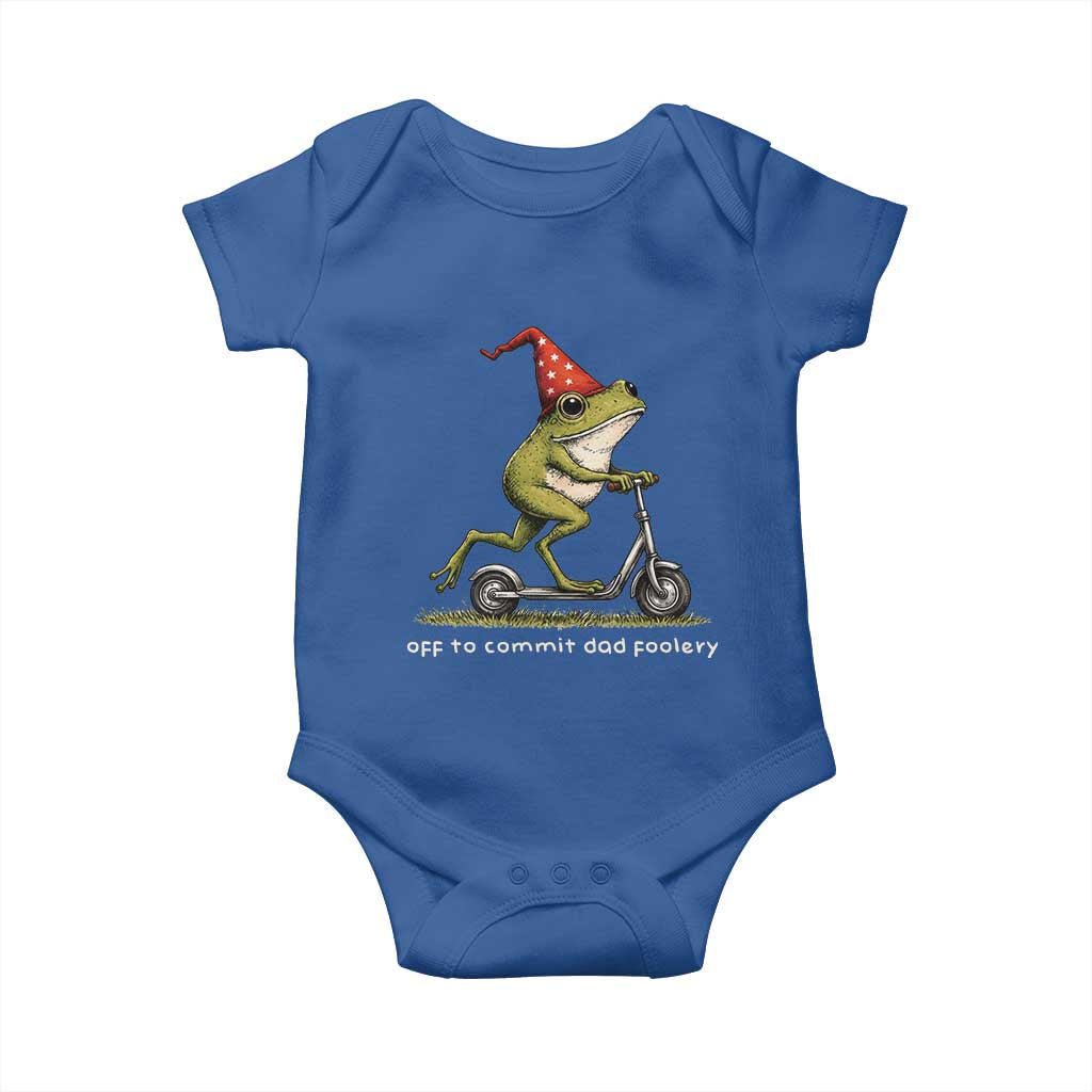 Off To Commit Dad Foolery Baby Onesie Funny Daddy Frog Scooter Fathers Day TS11 Royal Blue Print Your Wear