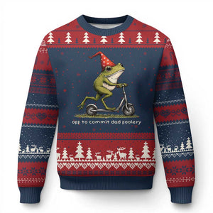 Off To Commit Dad Foolery Ugly Christmas Sweater Funny Daddy Frog Scooter Fathers Day TS11 Navy Red Print Your Wear