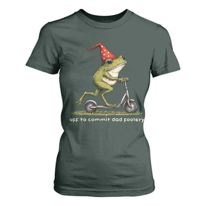 Off To Commit Dad Foolery T Shirt For Women Funny Daddy Frog Scooter Fathers Day TS11 Dark Forest Green Print Your Wear