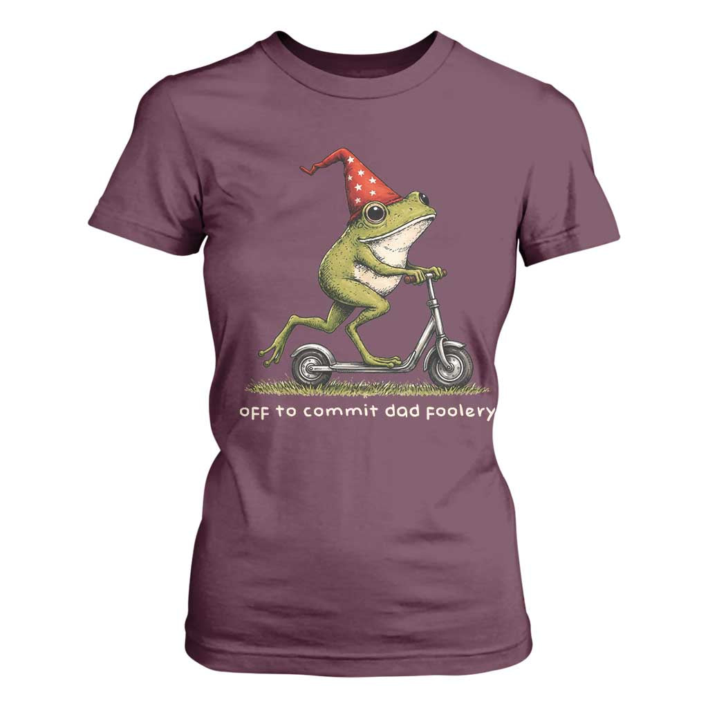 Off To Commit Dad Foolery T Shirt For Women Funny Daddy Frog Scooter Fathers Day TS11 Maroon Print Your Wear