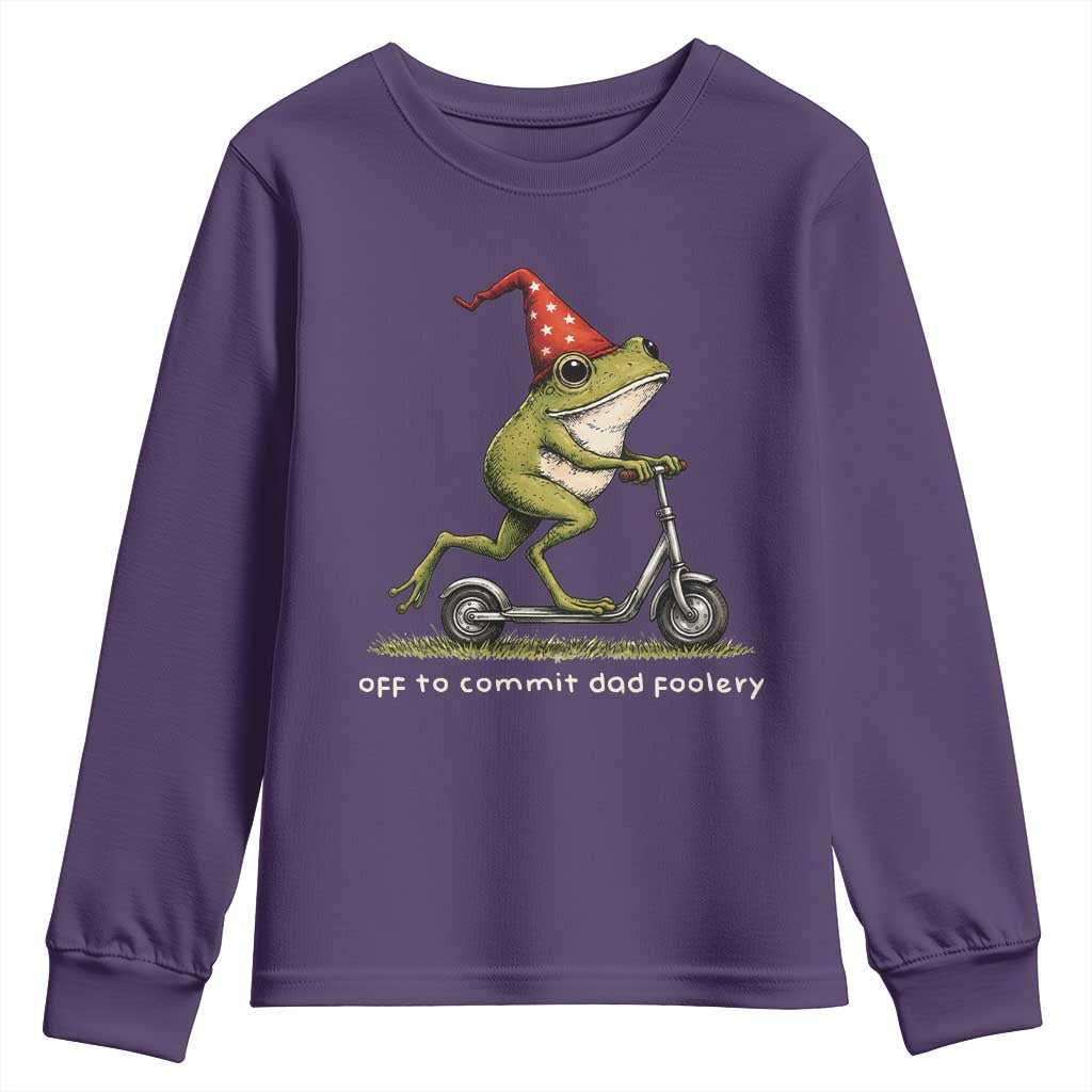 Off To Commit Dad Foolery Youth Sweatshirt Funny Daddy Frog Scooter Fathers Day TS11 Purple Print Your Wear