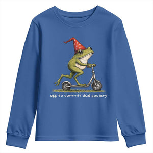 Off To Commit Dad Foolery Youth Sweatshirt Funny Daddy Frog Scooter Fathers Day TS11 Royal Blue Print Your Wear