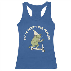 Off To Commit Mom Foolery Racerback Tank Top Funny Mama Frog Scooter Mother's Day TS11 Royal Blue Print Your Wear